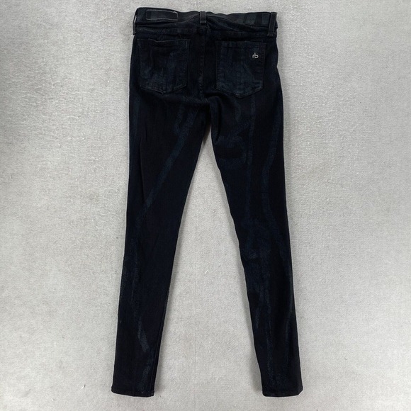 Rag & Bone Legging Jeans Size 27 Black‎ Waxed Skinny Textured Stretch Jegging - Picture 2 of 11